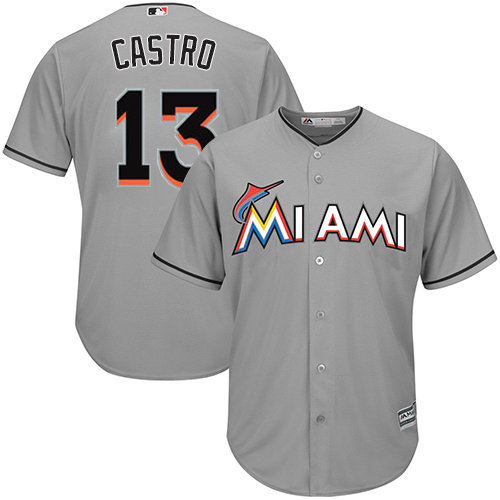 Marlins #13 Starlin Castro Grey Cool Base Stitched Youth MLB Jersey